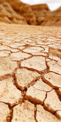 Obraz premium Cracked desert ground during drought showing dry, barren landscape under harsh sunlight