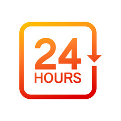 Twenty four hour with arrow loop icon, 24 hours square sign, Opened order execution or delivery, All day business and service, Vector illustration