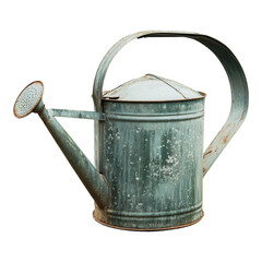 Vintage Metal Watering Can with Rusty Patina on White Background for Gardening and Home Decor Enthusiasts