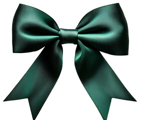 A forest green ribbon bow with a matte finish and detailed texture on the solid white background.