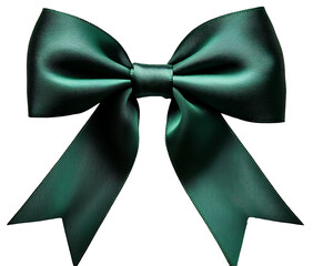 A forest green ribbon bow with a matte finish and detailed texture on the solid white background.