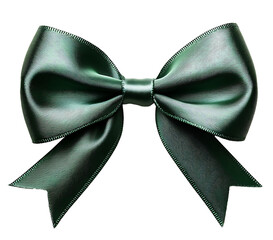 A forest green ribbon bow with a matte finish and detailed texture on the solid white background.