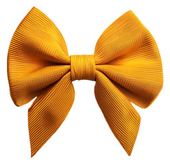 A goldenrod yellow ribbon bow with warm, vivid tones on the solid white background.