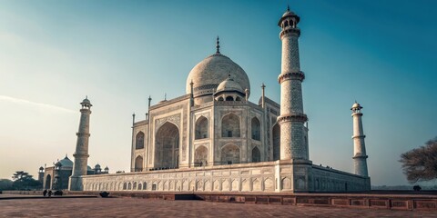 Taj Mahal Stands Majestically Under Clear Blue Sky