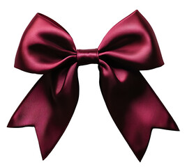 A maroon ribbon bow, rich in color and elegantly tied on the solid white background.