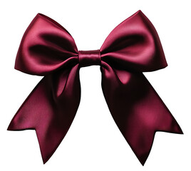 A maroon ribbon bow, rich in color and elegantly tied on the solid white background.