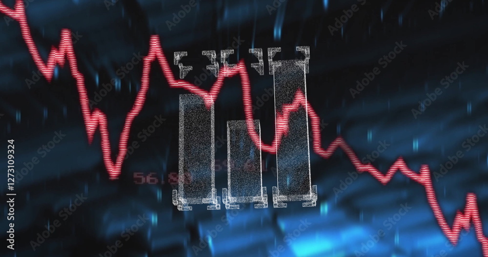 Wall mural image of digital data processing over connections on black background