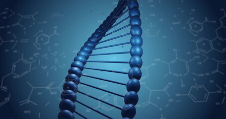 Image of scientific data processing over dna strand spinning