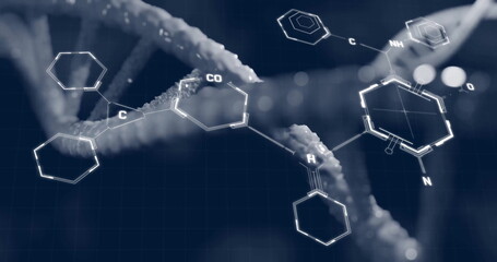 Image of scientific data processing over dna strand spinning