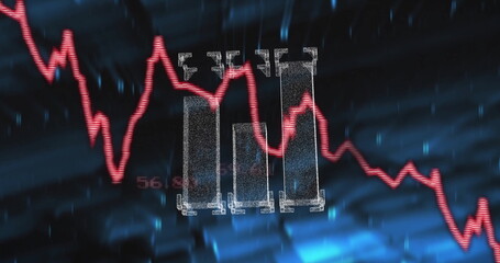 Image of digital data processing over connections on black background