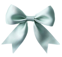 A pastel green ribbon bow with a matte finish and elegant loops on the solid white background.