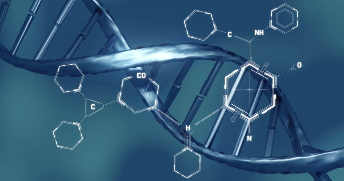 Image of scientific data processing over dna strand spinning - Powered by Adobe