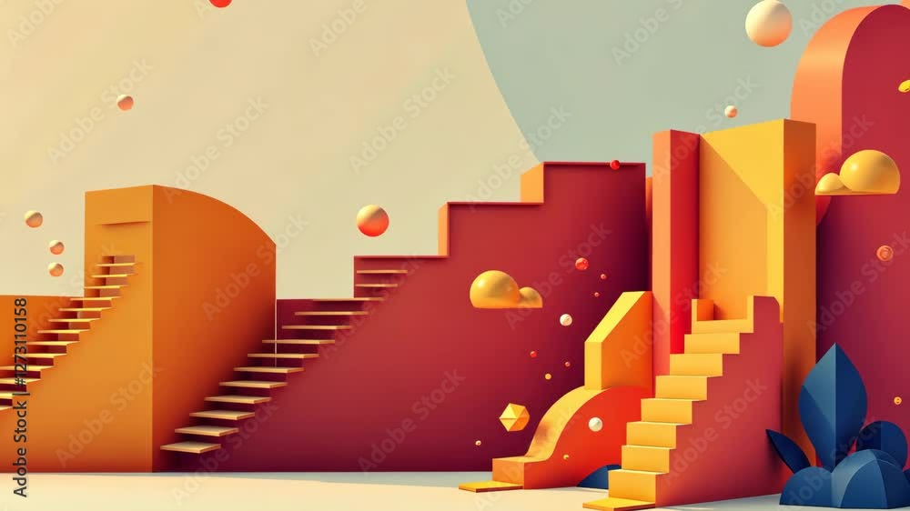 Poster A colorful background with a yellow and orange staircase. The staircase is made of blocks and is located in the middle of the background