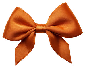 A rustic orange ribbon bow with a natural matte finish on the solid white background.