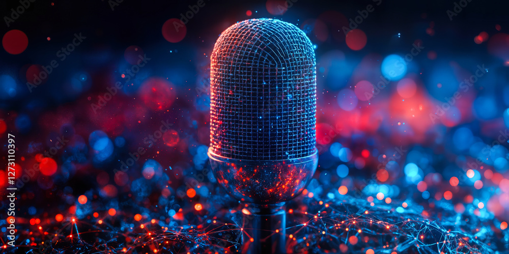 Poster ai-driven custom voice digitization microphone with digital pattern for multilingual vocal replicas 