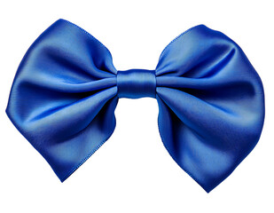 A vibrant blue ribbon bow with satin texture and delicate curves on the solid white background.