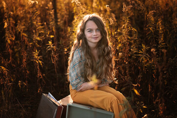 Close up gorgeous tween blue eyes wavy hair outdoors