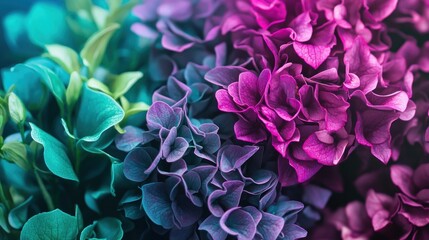 Obraz premium Vibrant Hydrangeas: A Symphony of Teal, Purple, and Pink