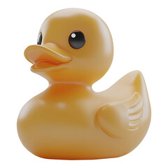 yellow rubber duck toy isolated on transparent background,cute duck character,golden duck,3d render,clipping path, pen tool
