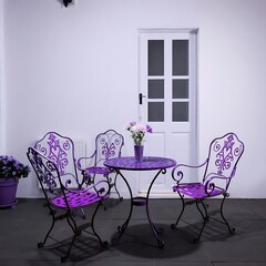 Dining tables at the houses in the hotel. furniture for summer cafes, yard or garden. wicker summer furniture.
