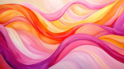 Fototapeta premium Abstract Colorful Waves Painting: A Symphony of Pink, Orange, and Yellow Hues