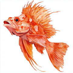 Fototapeta premium Illustration of the Bigscale Scorpionfish, soft watercolor tones, white background, detailed illustration, cartoonish.