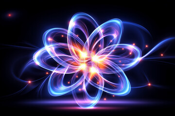 Fototapeta premium Glowing abstract energy flower pattern with swirling neon lights and dynamic movement