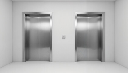 Polished stainless steel elevator doors in modern corporate setting, professionalism