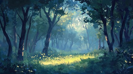 Fototapeta premium Enchanted Forest: A Serene Digital Painting