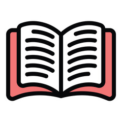 Open Book Icon Reading and Knowledge in Flat Line Color Style