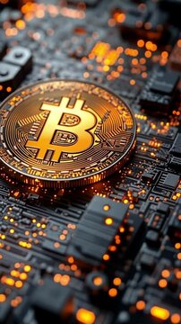 Bitcoin shines on a circuit board creating a vibrant tech landscape rich in digital currency