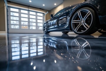 Polished and durable epoxy flooring in a garage featuring a smooth finish