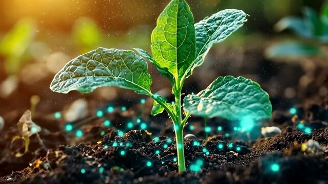 Growing plant showcasing the benefits of healthy soil and technology in agriculture