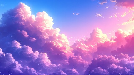 Fototapeta premium Dreamy pastel clouds softly illuminated by a vibrant sunset glow. AI Generated