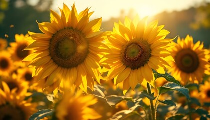 Fototapeta premium Yellow and orange rays cascade through verdant tapestry of a lush woodland in forest, casting ethereal patterns of lumious upon enchanted forest floor, sunrays in forest, forest ,generated with ai