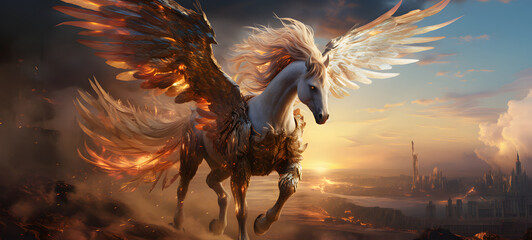 pegasus over a majestic psychedelic landscape, ai generative