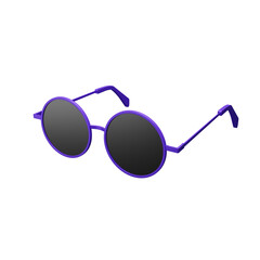 3d illustration black sunglasses purple frame with round lenses on white background