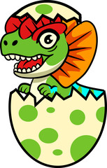 Cute Baby Dilophosaurus Dinosaur Character Mascot in Vector Cartoon Illustration Design for kid, sticker, badge, patch, banner, greeting card