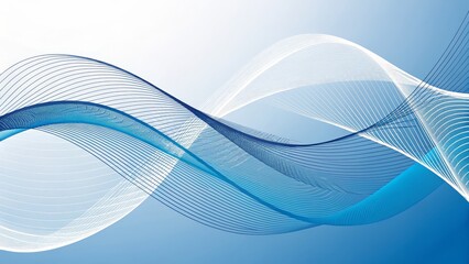 Abstract Blue and White Wave Lines Composition, Digital Art, Flowing Design, Graphic Abstract art, wave design