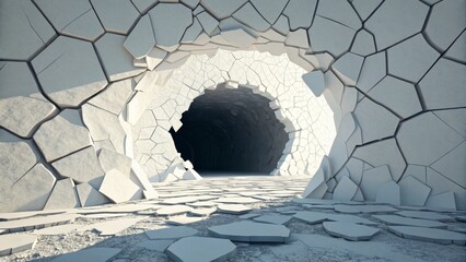 Cracked Tunnel Entrance 3D Render, Abstract, Broken Wall, Dark Opening, Pathway, 3D Model 3D rendering, abstract art