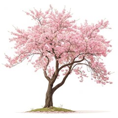 Naklejka premium Pink Cherry Blossom Tree Full Bloom, Isolated, Spring, Nature Photography, 3D Render Cherry blossom, Spring tree