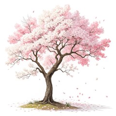 Obraz premium Pink Cherry Blossom Tree Watercolor Illustration, Spring Concept, Floral Art, Nature. Cherry Blossom, Watercolor Painting