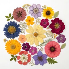 Pressed Flower Circle Colorful Floral Composition, Botanical Flatlay, Summer Bloom, Dried Flowers Keywords Floral arrangement, flatlay photography