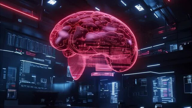 A glowing digital brain, representing advanced data analysis and AI in math and statistics. Ideal for illustrating data science or AI concepts during Mathematics and Statistics Awareness Month.