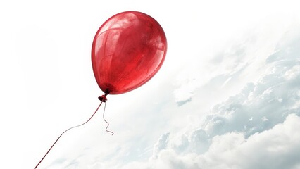 Obraz premium Red Balloon Ascending Single, Cloudy Sky, 3D Render, Hope, Freedom, Digital Art, Balloon. Balloon