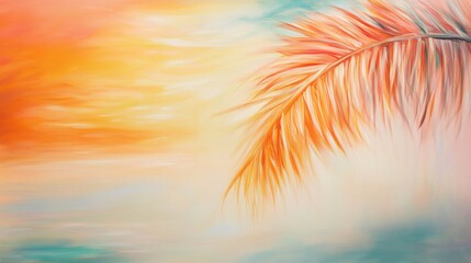 Serene Seascape with Graceful Palm Fronds at Sunset Glow