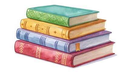 Fototapeta premium Stack of Watercolor Books Colorful, Layered, Vintage Design, Reading, Education, Illustration books, watercolor