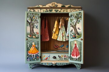 Obraz premium Hand-Painted Dreamy Wardrobe with Floral and Bird Motifs