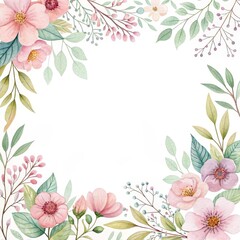 Watercolor Floral Frame Corner Composition, Pastel Blooms, Blank Space, Wedding Invitation Design, Botanical Illustration, Spring Wedding stationery, floral design