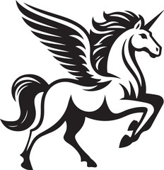 Silhouette vector EPS of a Pegasus with majestic wings and a powerful stance. Perfect for fantasy logos, mythology themes, branding, tattoos, and artistic designs.